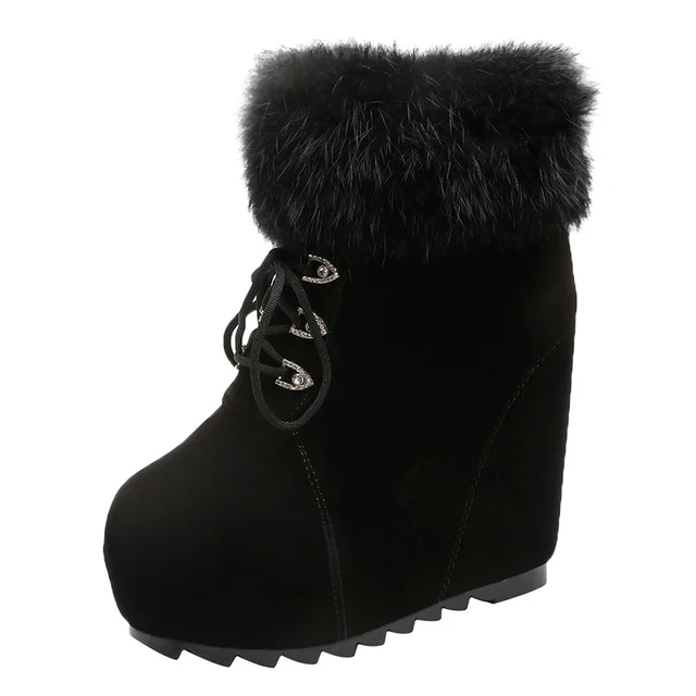 Rimocy Crystal Lace Up Fluffy Fur Ankle 