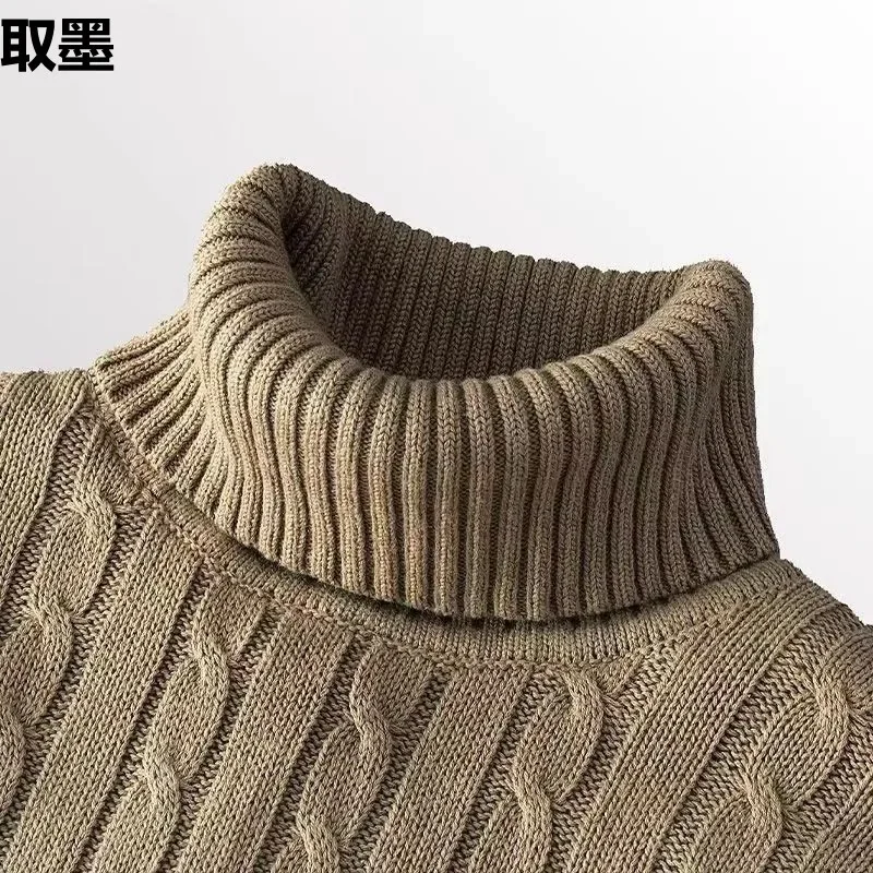 Men's Fleece-Lined Thickened Warm Soft Polo/Turtle Neck Sweater New Knitted Top Winter Essential Style Fashionable Coat-animated-img