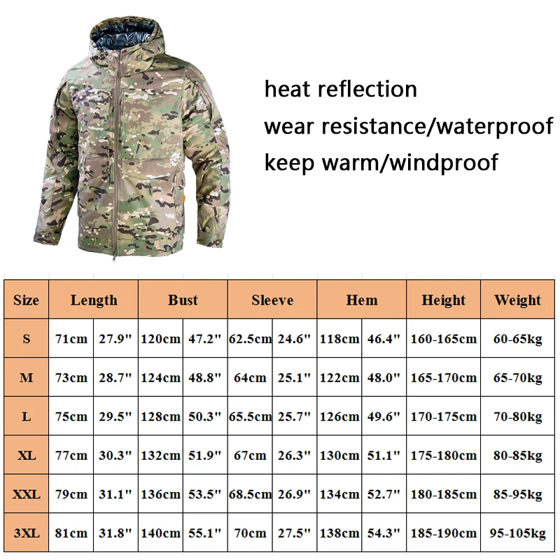 HAN WILD Outdoor Tactical Jacket Men Winter Heat Reflective Jackets Warm Hooded Windbreaker Hunting Airsoft Hiking Combat Coats-animated-img