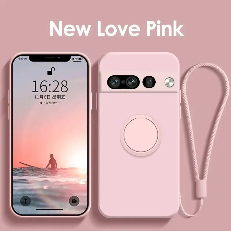 Magnetic Ring Holder Stand Liquid Silicone Phone Case for Google Pixel 9 8 8A 7 Pro XL 7A 6A Candy Colour Shockproof Soft Cover-animated-img