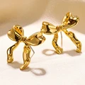 Vintage Bowknot Stainless Steel Earrings For Women Elegant Jewelry Gold Plated Stainless Steel Stud Earring Christmas Jewelry