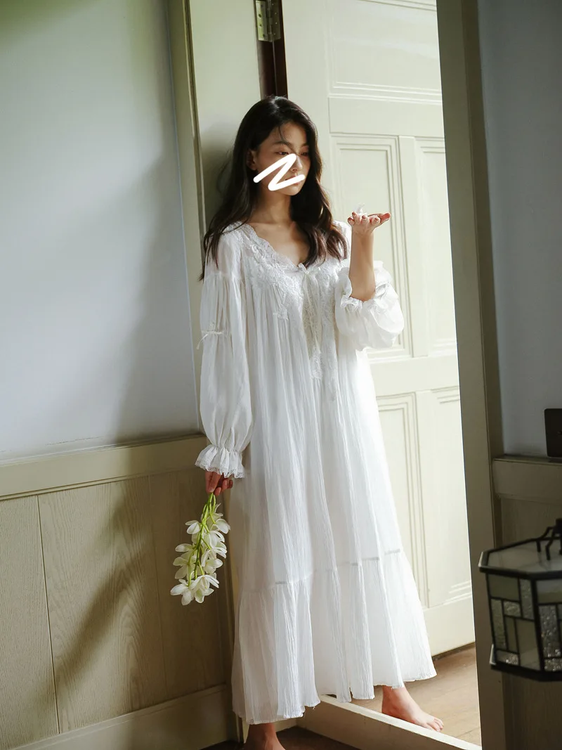 Nightgown Women Romantic Cotton Dress Vintage Princess Dress Girl