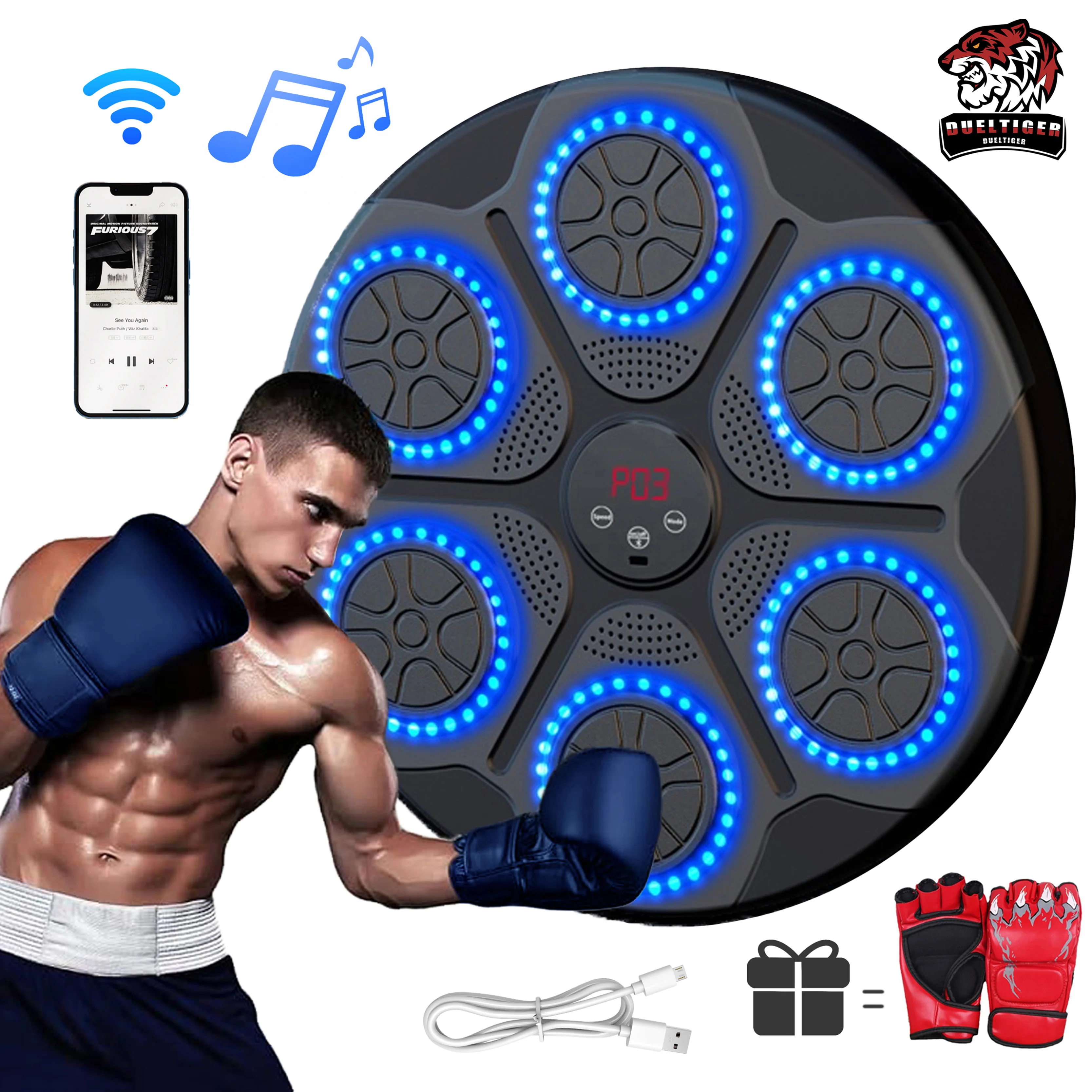 New Music Boxing Machine Smart Bluetooth Wall Mounted Music Boxing Trainer Gym Home Electronic Boxing Target Punching Equipment-animated-img