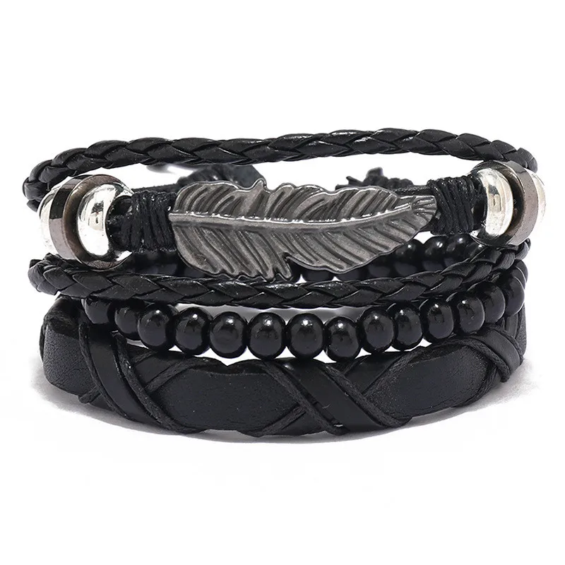 Modyle Multi-layer Gothic Leather Bracelet Set Punk Viantage Wings Charms Handwoven Bracelets for Men Jewelry Gifts-animated-img