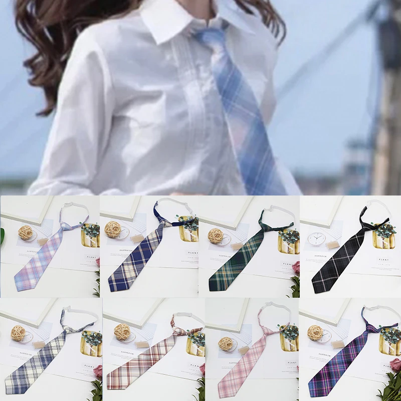 Shirt Necktie Women College Style JK Plaid Uniform Detachable Collars Removable-animated-img