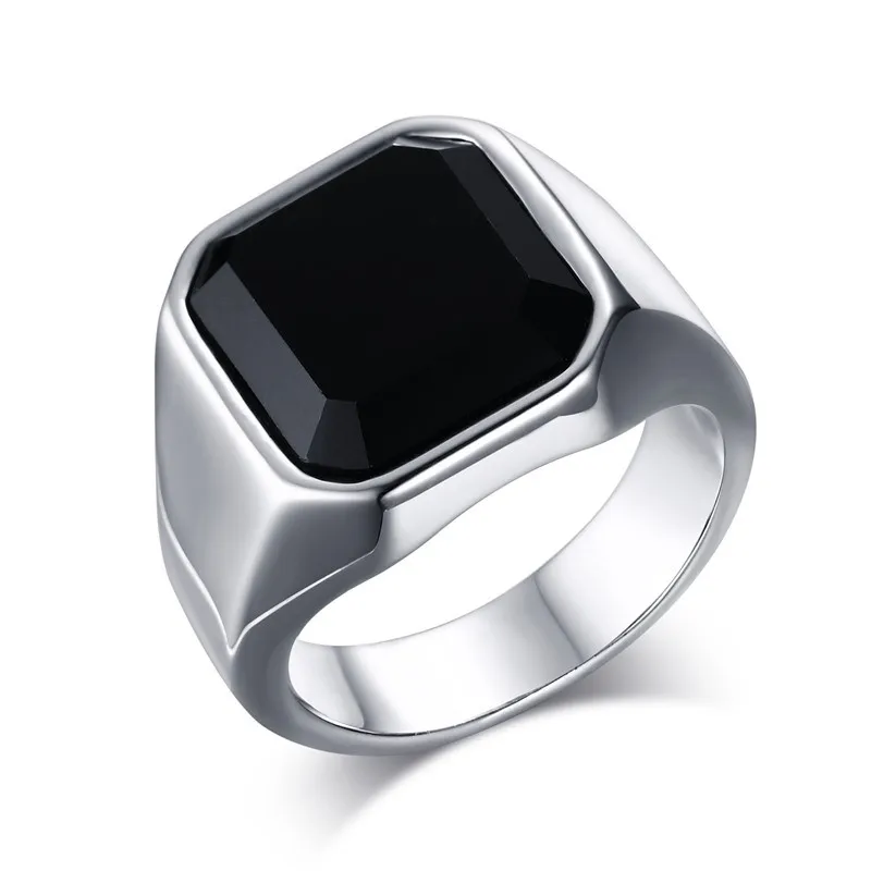 Modyle Black Stone Ring for Men, High Polished, Stainless Steel, Men's Jewelry, Silver Color, Charm Ring, Wholesale-animated-img