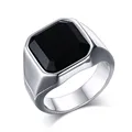 Modyle Black Stone Ring for Men, High Polished, Stainless Steel, Men's Jewelry, Silver Color, Charm Ring, Wholesale