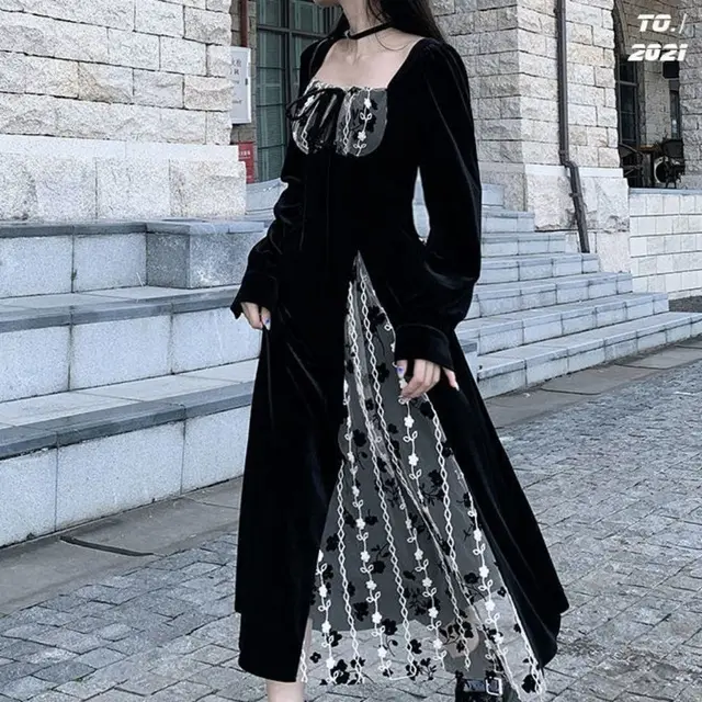 Black Gothic Goth Midi Dress 