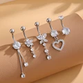 5pcs/lot Dangled Belly Button Rings Belly Piercing Sets 14G Butterfly Heart Curved Navel Piercing for Women Girls Body Jewelry