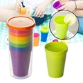 7pcs Rainbow Plastic Cups Set Reusable Water Mug Picnic Travel Trendy Funny Portable Rainbow Suit Cup Party Kids Drink Cup preview-1