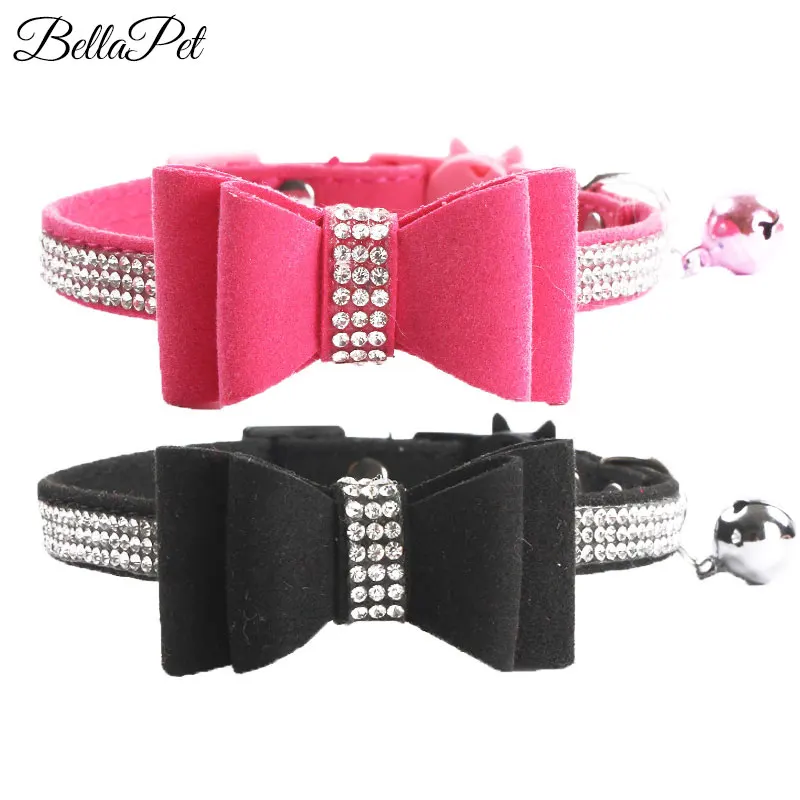 Hot Pink Dog Collar with Bell for Big Small Dogs Elastic Glitter Jeweled Bow Luxury Dog Collar Dog Accessories for Small Dogs-animated-img