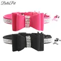 Hot Pink Dog Collar with Bell for Big Small Dogs Elastic Glitter Jeweled Bow Luxury Dog Collar Dog Accessories for Small Dogs preview-1