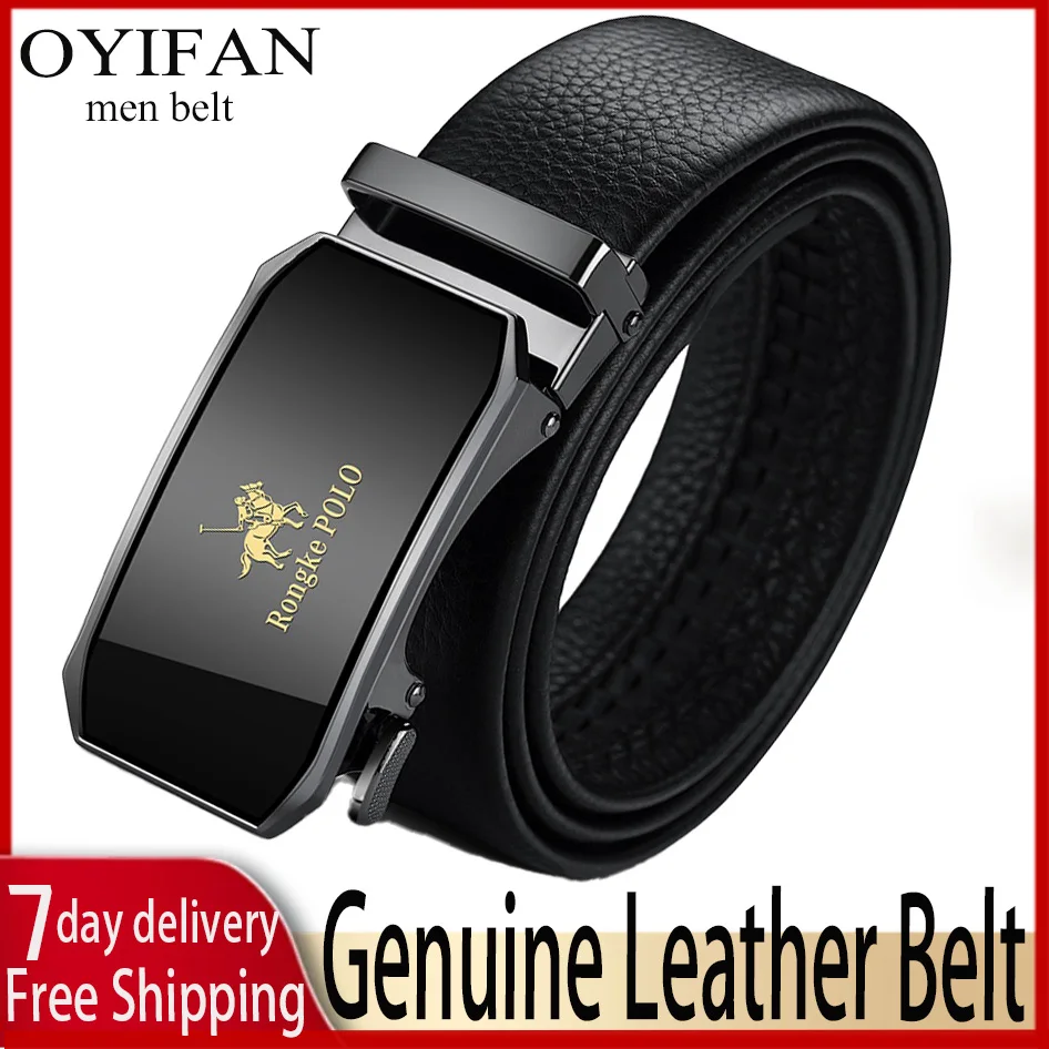 OYIFAN belt for men Business Men Genuine Leather Luxury Cowhide Men Belts Girdle Man Automatic belts Ratchet belt 벨트-animated-img