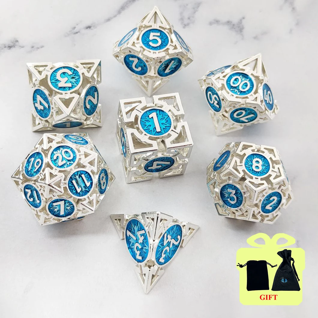 7pcs Dnd Metal Hollow Dice Set D&D BoardGame Polyhedral Dice Hollow D&D Dice for Dnd RPG Roll Playing Dice D20 D12 D10 D8 D6-animated-img