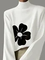 Gymystars 2024 New Spring Fashion Flower Printed High Neck Flared Sleeves Tops Korean Casual White T-Shirts For Women preview-2