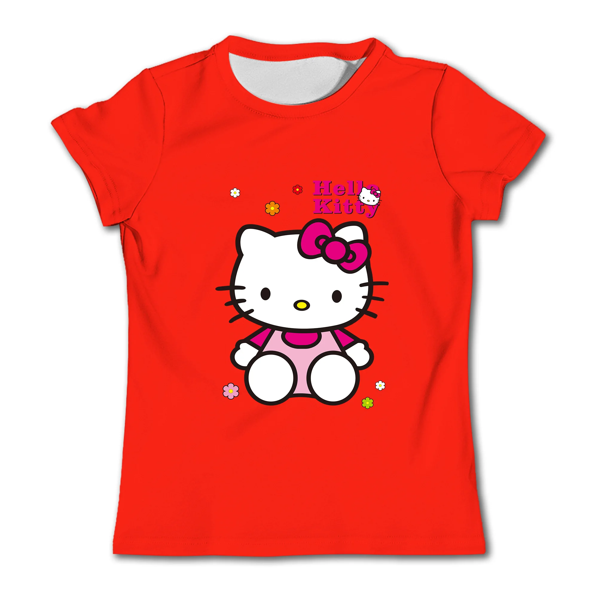 Hello Kitty Children's Pure Cotton Printed Boys and Girls Top T-shirt Short sleeved Pure Cotton Printed T-shirt Short sleeved-animated-img