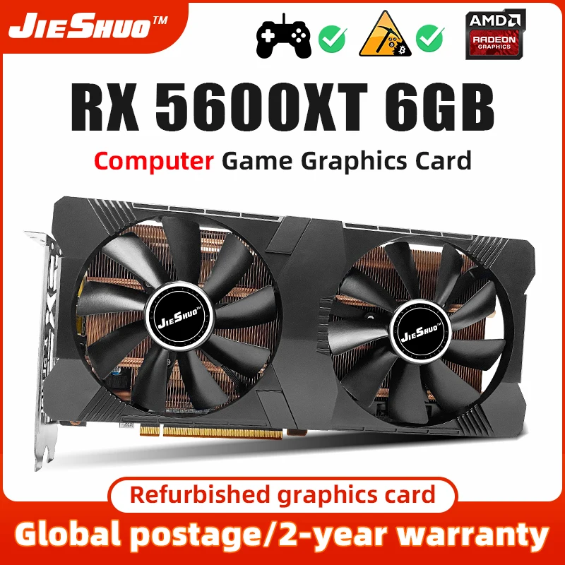 JIESHUO graphics card RX 5600 XT 6G game GDDR6 GPU PC 256bit DP*3 HD*1 RX5600xT 6G refurbishmen computer esports game video card