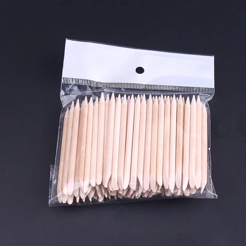 New Double End Nail Art Wood Stick 50pcs/set 100pcs/set  Cuticle Pusher Remover Pedicure Manicure Orange Women Lady Tool Set-animated-img