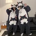 Winter Thicken Women Men Couple Pajamas Jumpsuits Cartoon Shark Kawaii Sleepwear Adult Onesies Hoodie Coral Fleece Lover Pyjamas preview-1