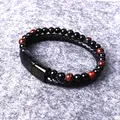 New Fashion Metal Magnetic Buckle Double Beaded Leather Bracelet Men's Trend Charm Natural Stone Beads Bracelet Jewelry Gift preview-2