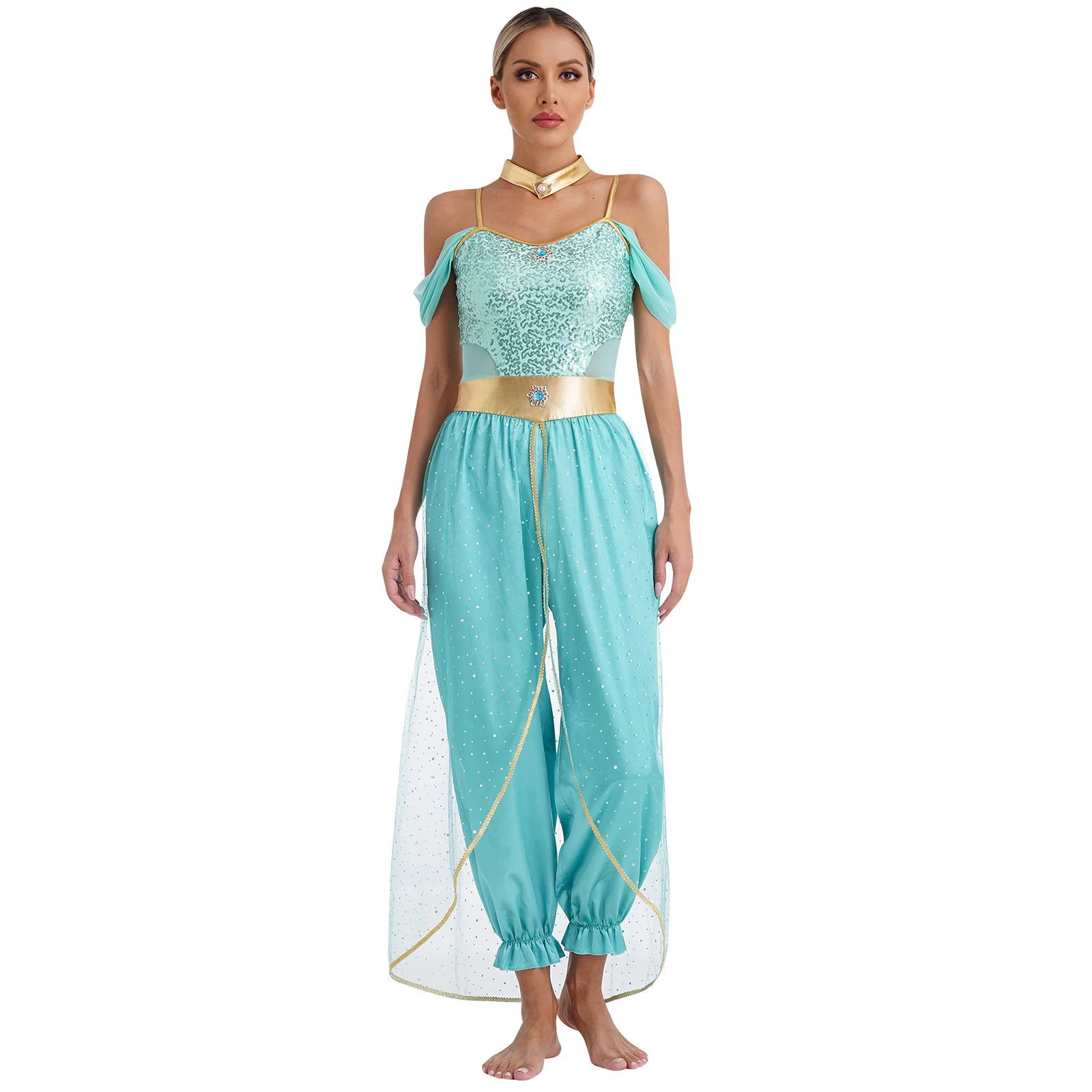 Festival Arabian Princess Costumes Indian Dance Embroider Bollywood Jasmines Costume Party Halloween Cosplay Jasmines Outfit-animated-img