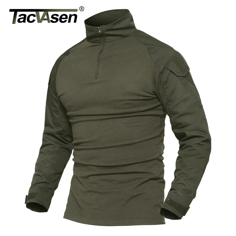 TACVASEN Long Sleeve 1/4 Zipper Tactical T-shirts With Pockets Mens Summer Combat T Shirt Cotton Polyester Training Clothing-animated-img