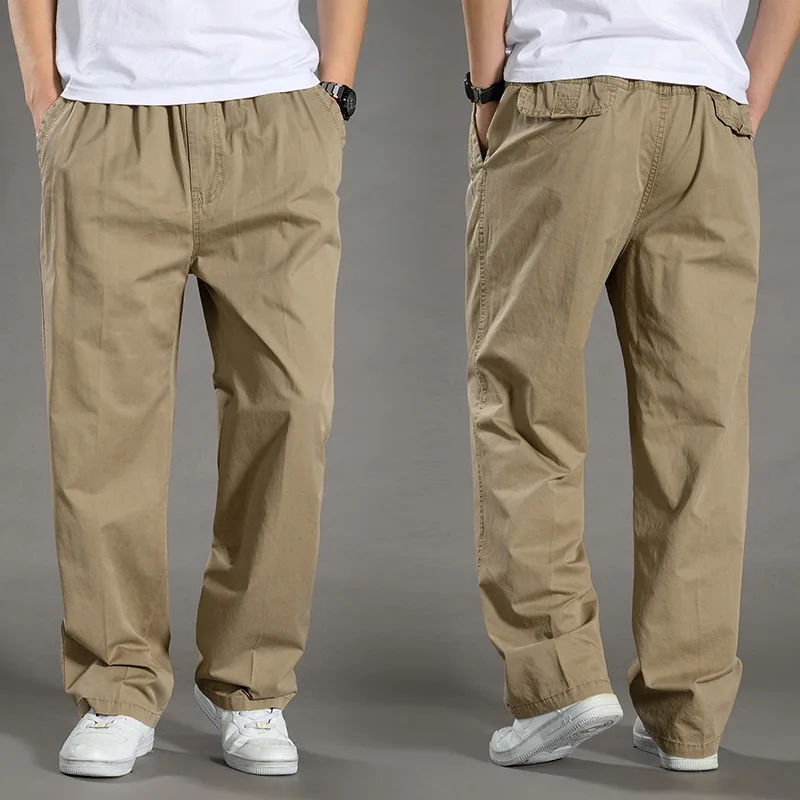 New Summer Men's Casual Pants Plus  Large Size Loose Middle-aged Men's Oversize Pants Pure Cotton Straight Elastic Waist For Men-animated-img