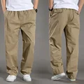 New Summer Men's Casual Pants Plus  Large Size Loose Middle-aged Men's Oversize Pants Pure Cotton Straight Elastic Waist For Men