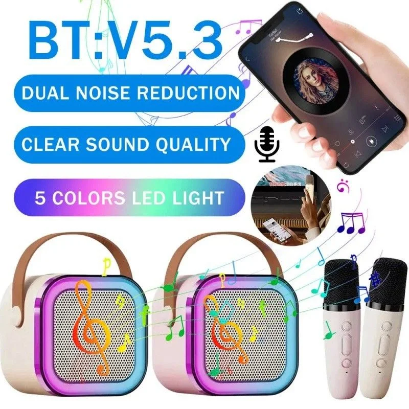 Wireless Karaoke Speaker Bluetooth Microphone K12 Home KTV Karaoke Machine RGB Light Portable Mini Bluetooth Speaker-animated-img