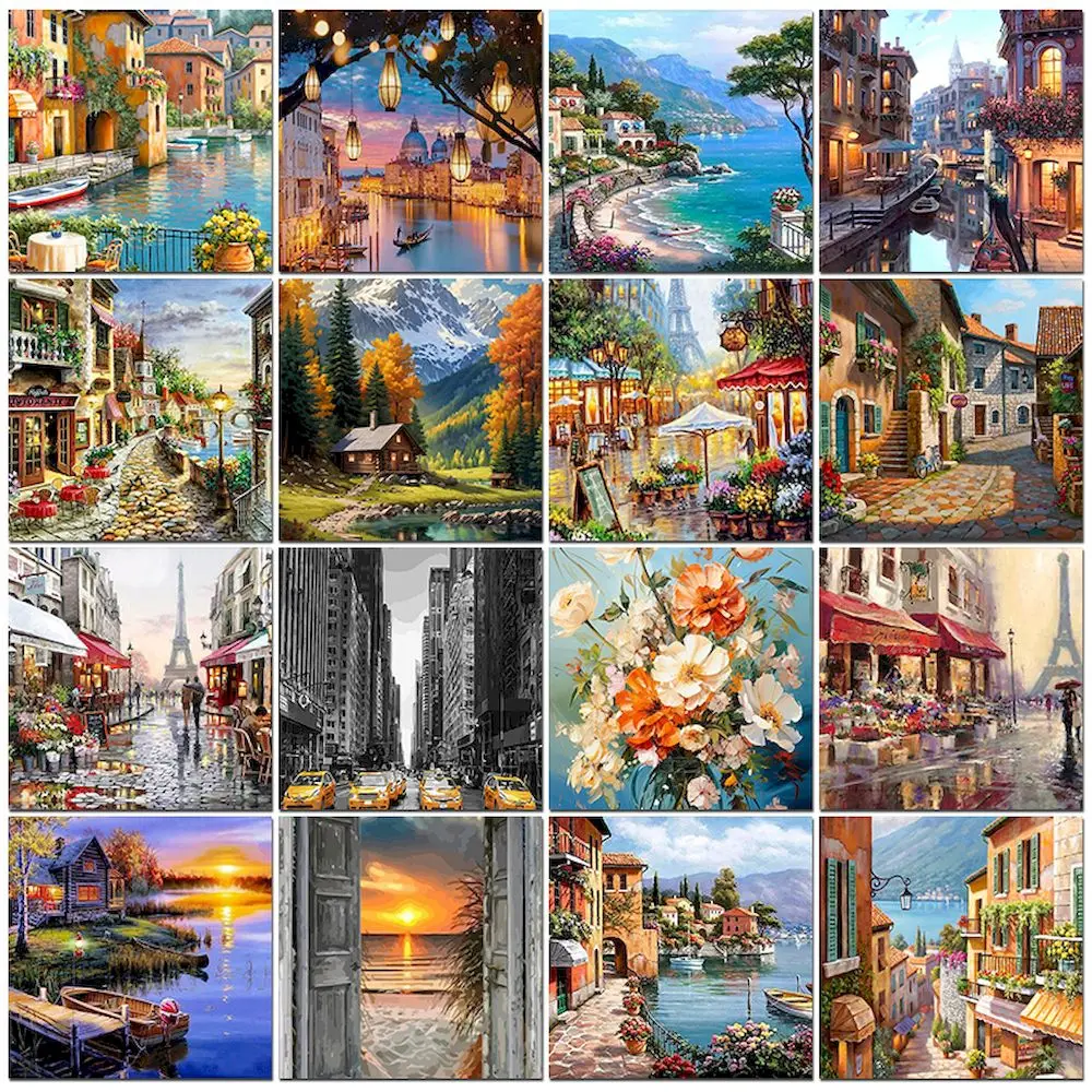 PhotoCustom City Painting By Numbers For Adults DIY Kits HandPainted On Canvas DIY Frame Oil Picture Drawing Coloring By Number-animated-img