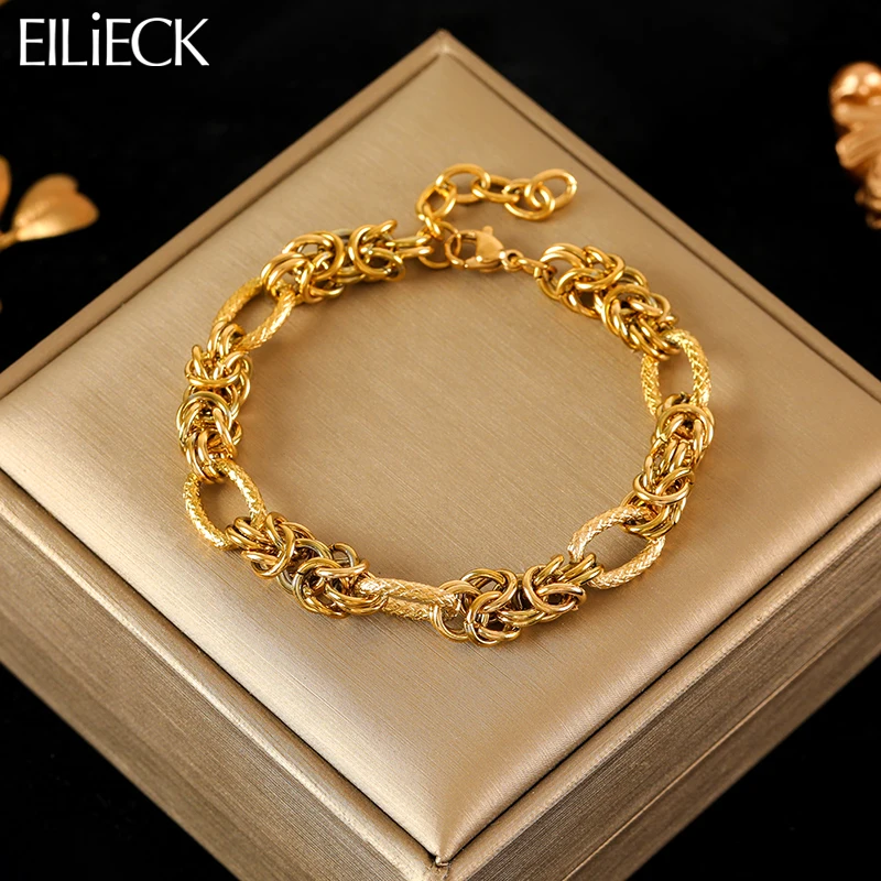 EILIECK 316L Stainless Steel Twisted Bracelet Bangles For Women Trendy 18K Gold Plated Wrist Chain Waterproof Jewelry Gift Party-animated-img