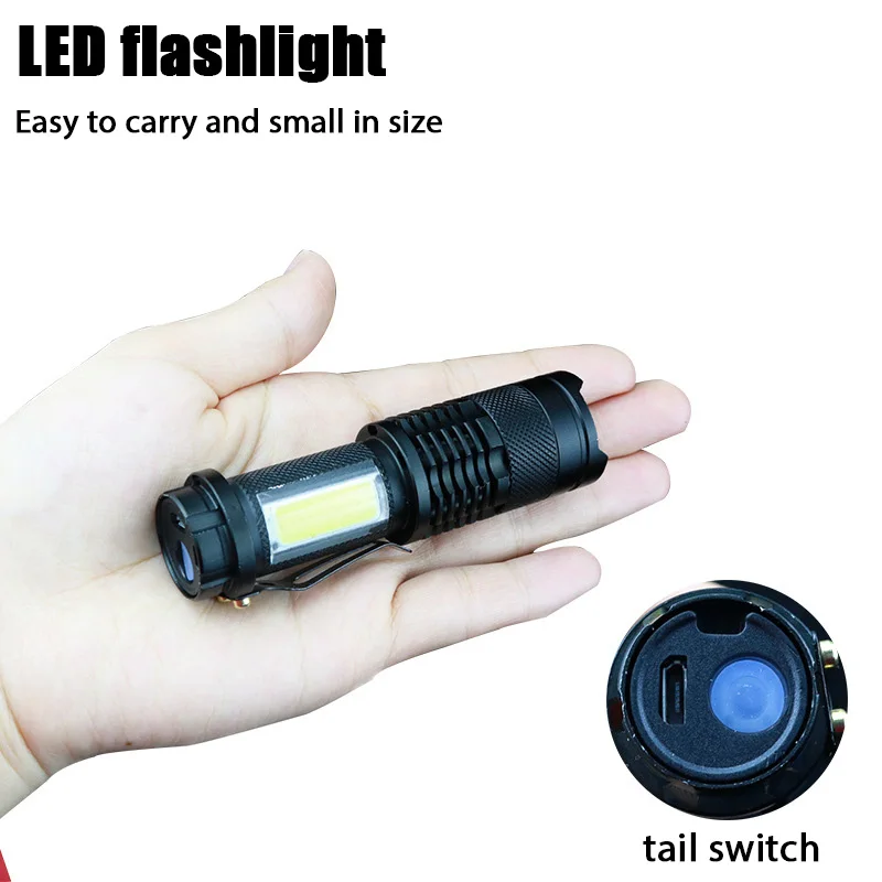 Portable LED Tactical Flashlight Q5 +COB Mini Black Waterproof Zoom LED Torch Penlight Use AA 14500 Battery Lighting Lantern