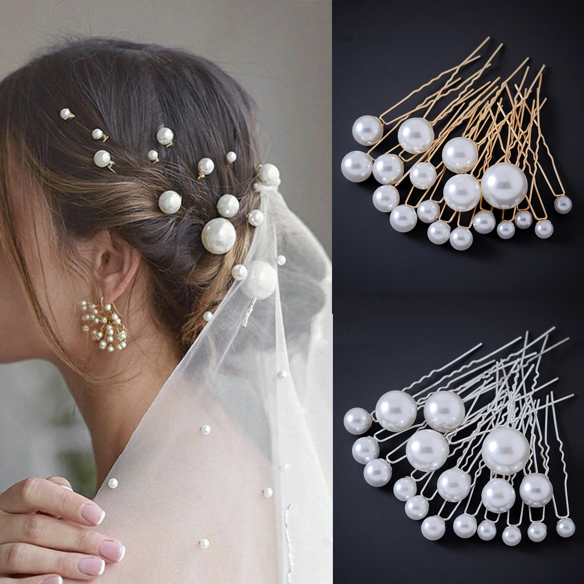 Fashion Metal U Shape Pearl Hairpin Clips Wedding Bridal Updo Ornaments Ancient Costume Modeling Hair Jewelry Accessories Gifts-animated-img