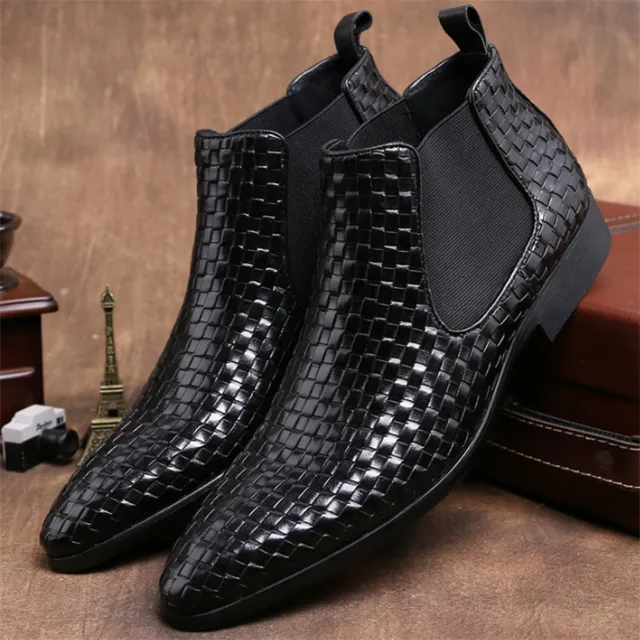 Woven Design Black Ankle Boots Mens 