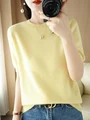 New Chic Women Summer T-shirt O-neck Short Sleeve Pullover Sweater Merino Wool Knitwear Basic Soft Clothing Korean Style Tops preview-2