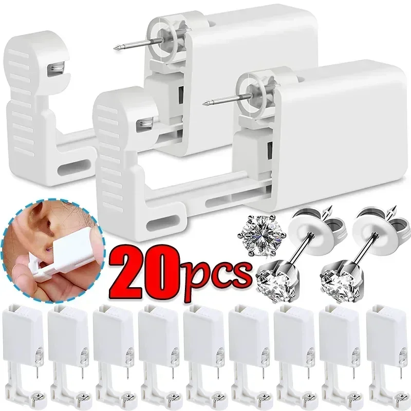 20pcs Safety Ear Piercing Gun Kit Disposable Disinfect Safety Earring Piercer Machine Studs Nose CLip Body Jewelry Piercing Tool-animated-img