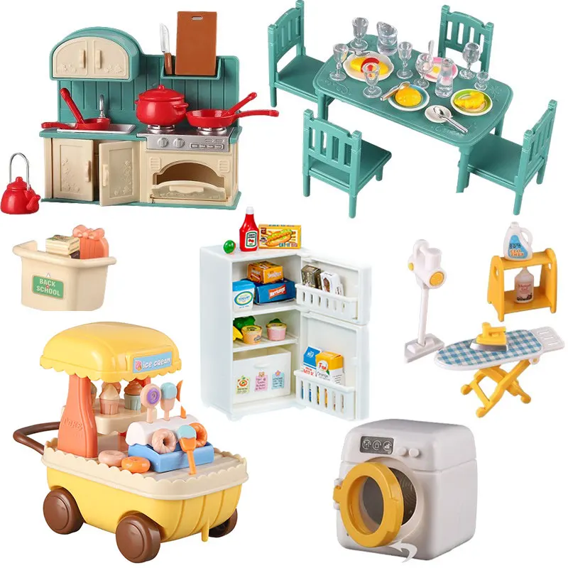 Dollhouse Furniture Set Doll house Bathroom/Kitchen/Fridge/Washing Machine Laundry Kids Doll House Miniature Pretend Play Toys-animated-img