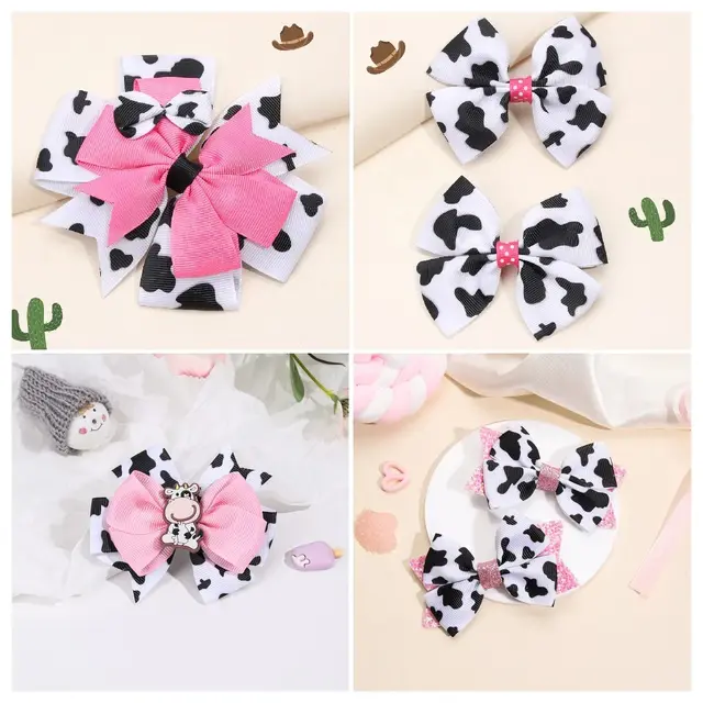 4 Styles 6pc Set Cow Print Pattern Girls Hair Clips Girl Hair Accessoires Kids Hair Clip Headwear Ideal Gift for Girls-animated-img