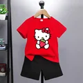 New Baby Girls Clothes Girls Set Hello Kitty Set 3-14 Years Old Girls Clothing Top Pants Set Tracksuit Short Sleeve Shorts