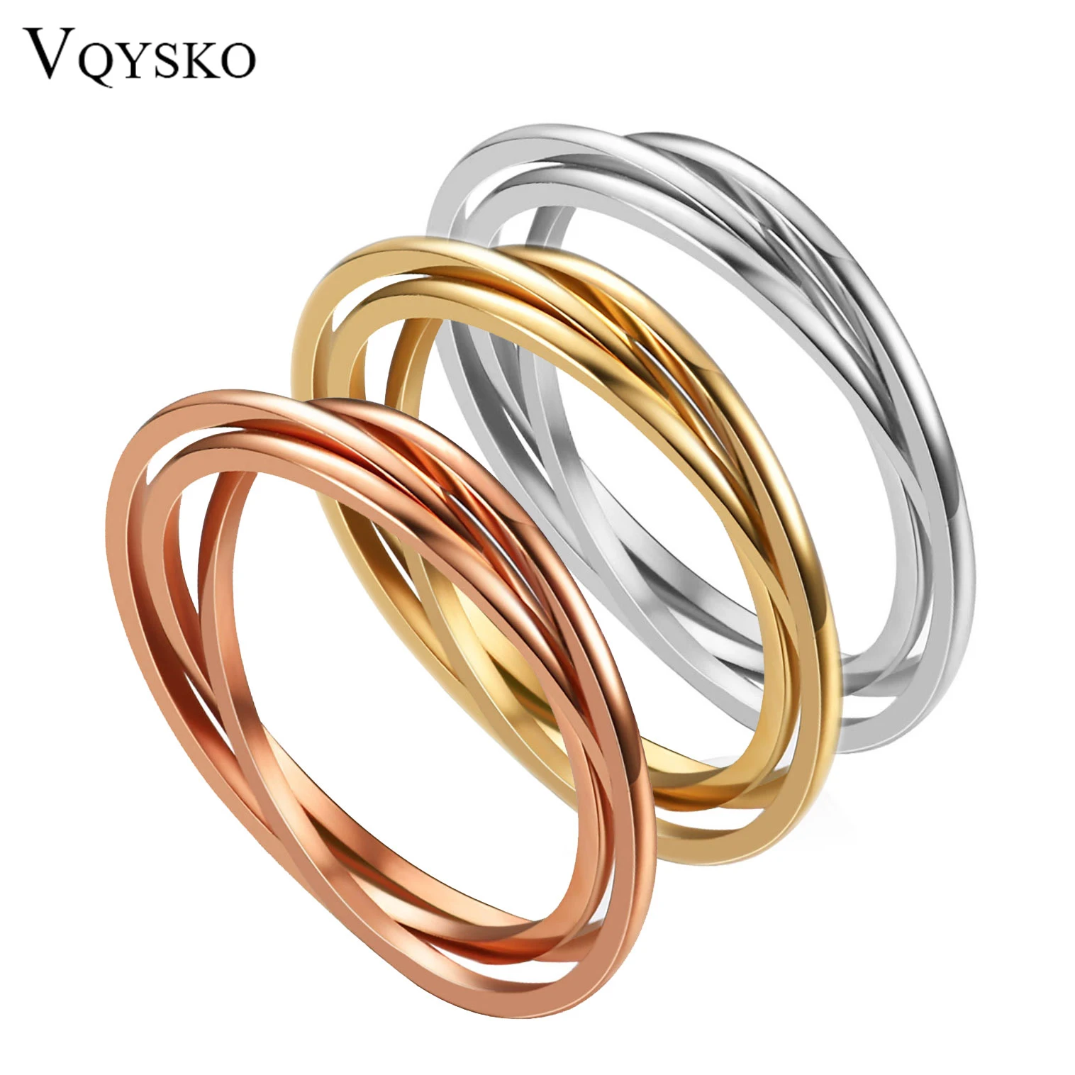 VQYSKO 1mm/3mm Stainless Steel Three-in-One Braided Interlocked Rolling Anxiety Ring For Wedding Band Promise Anniversary Ring-animated-img