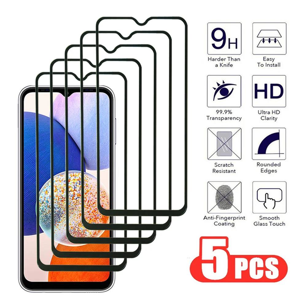 5Pcs Full Cover Tempered Glass For Samsung Galaxy A11 A12 A13 A14 A15 M11 M12 M13 M14 4G 5G Screen Protector Transparent Film 9H-animated-img