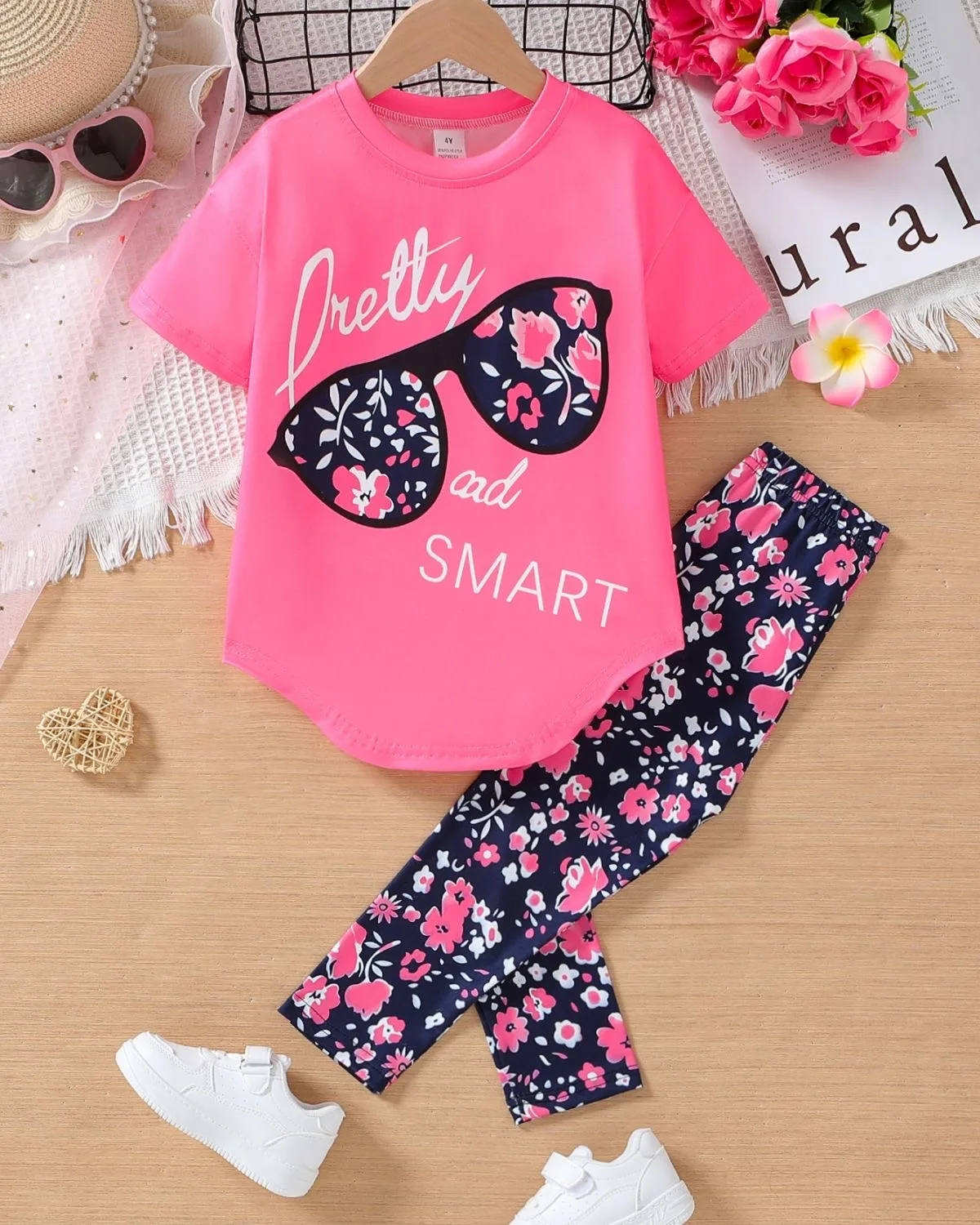 4-7 Years Girls Clothing Set Summer Cotton Short Sleeve Tops Pants 2Pcs Suit For Kids Birthday Present Toddler Children Clothes-animated-img