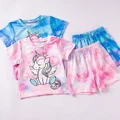 Children Suit Summer Boy and Girl Clothing Unicorn Tie-dye Style Short-sleeved Top + Loose Shorts 2pcs Breathable Fashionable