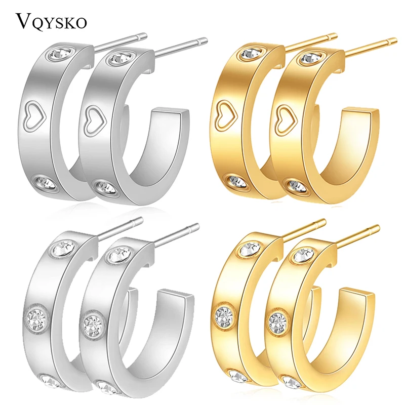 VQYSKO Zircon LOVE Earrings 18K White Gold Color 3 Round Bright Cut Zircon Each Earring Has Women's Jewelry-animated-img