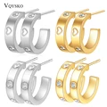 VQYSKO Zircon LOVE Earrings 18K White Gold Color 3 Round Bright Cut Zircon Each Earring Has Women's Jewelry