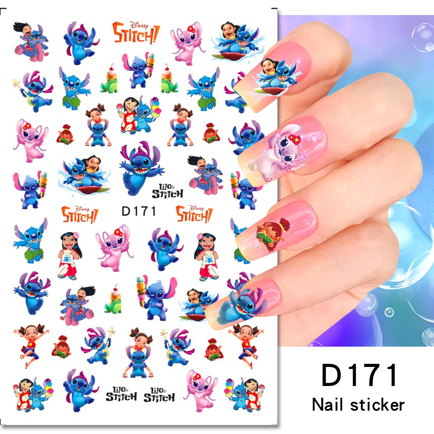 1PCS New Cute Cartoon Stitch 5D Nail Stickers Nail Art Decoration