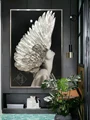 Pure hand-painted enamel decorative painting black and white porch light luxury modern mural art figure painting angel girl preview-1