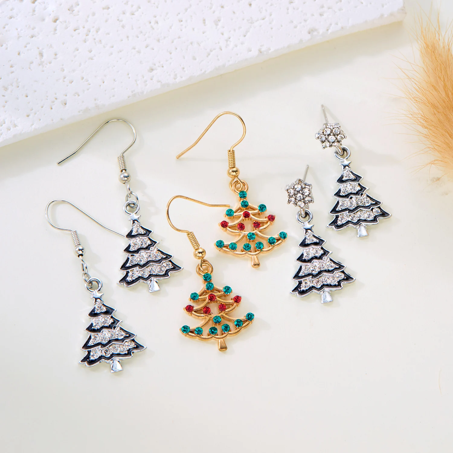 Colourful Crystal Zircon Christmas Tree Earrings For Women Sparkling Rhinestone Santa Claus Snowflake Earring Holiday Jewelry-animated-img