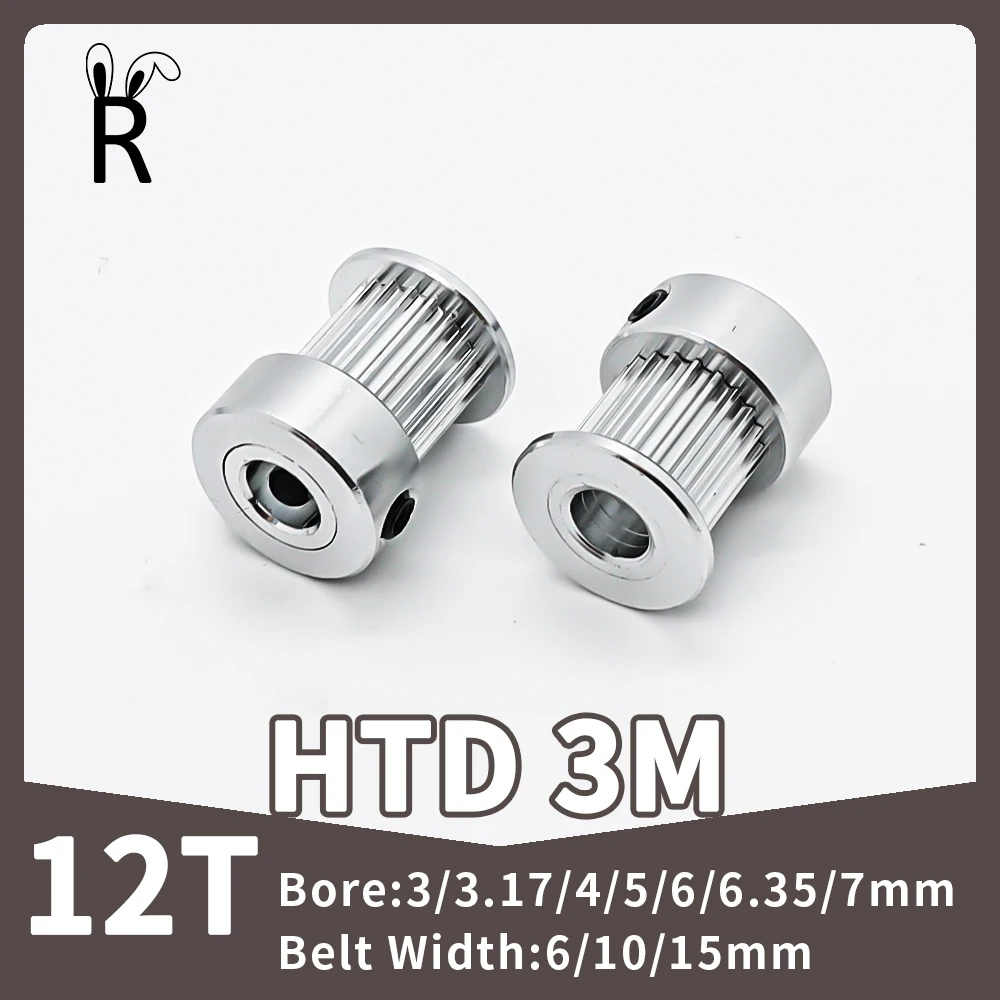 12 Tooth HTD 3M Timing Pulley Bore 3/3.17/4/5/6/6.35/7mm Belt Width 6/10/15mm 12T 3M Pulley Gear Synchronous Wheel Belt Pulley-animated-img