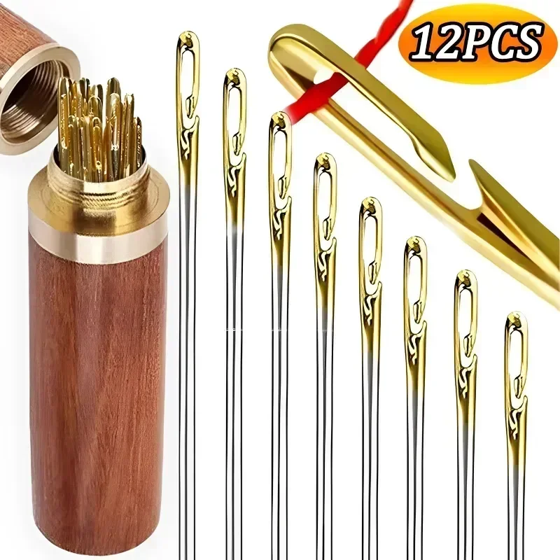 12PCS Side Holes Blind Needles Sewing Stainless Steel Elderly Needle for Sewing Household DIY Jewerly Beading Threading Needles-animated-img